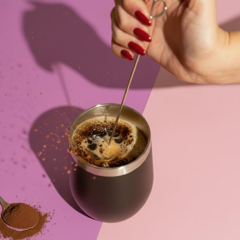 Pour in hot water or warm milk/plant milk, stir or froth.